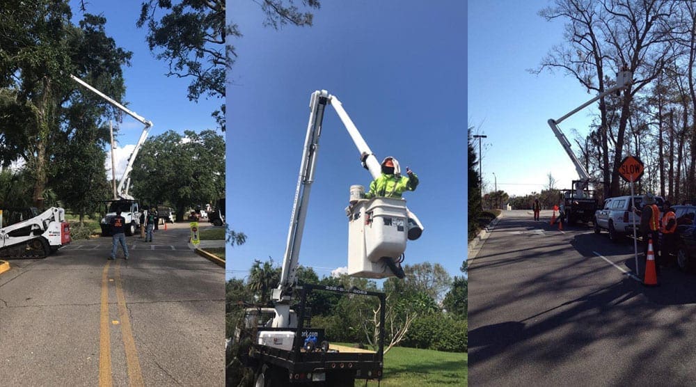 Bobcat Tree Work, LLC trucks in action. We have all the equipment to not only do the job of removing a tree but make it safe for everyone involved.